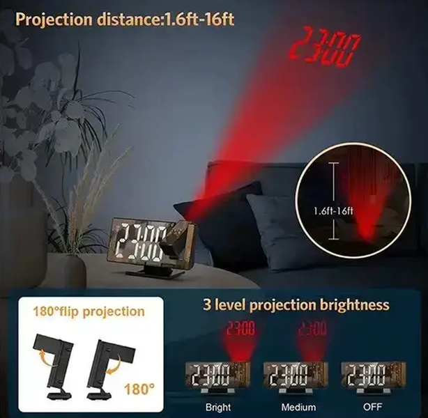 Настільний дзеркальний LED годинник з проекцією на стелю 0750 фото