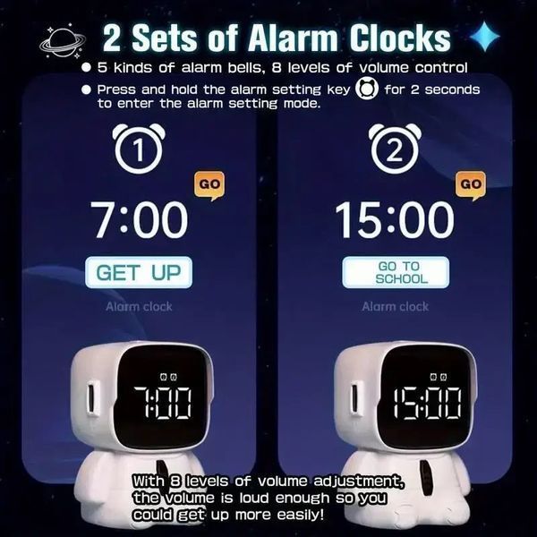 Годинники дитячі настільні Robot Clock електронні з підсвіткою, будильником та звуковим сигналом 0909 фото