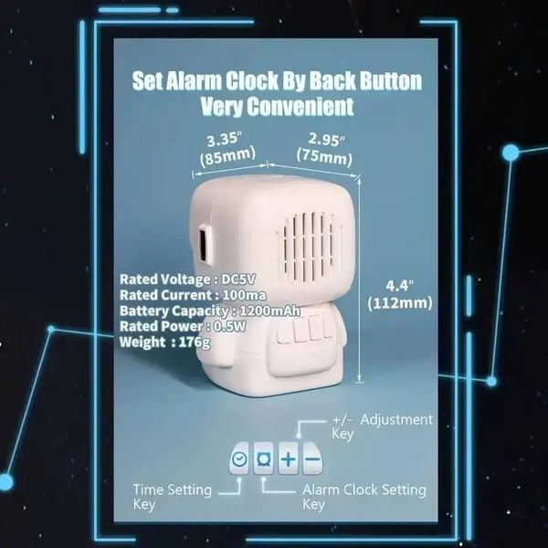 Годинники дитячі настільні Robot Clock електронні з підсвіткою, будильником та звуковим сигналом 0909 фото