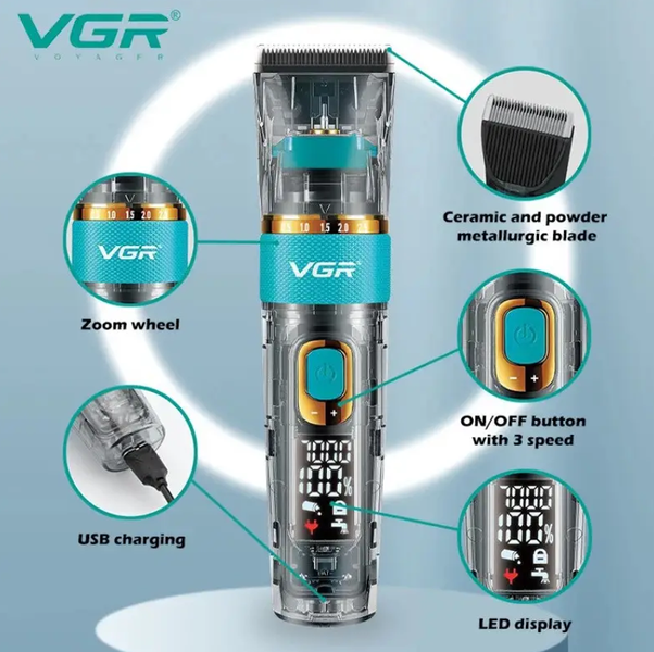 Акумуляторна машинка для стрижки волосся та бороди VGR V-695 0713 фото