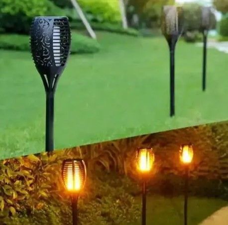 Вуличний ліхтар на сонячній батареї з ефектом полум'я Solar flame led light sensor activated 52 см 0011 фото