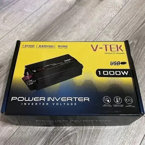 Інвертор автомобільний VTEK SSK-1000W 12V-220V з захистом від перевантаження та USB 0863 фото