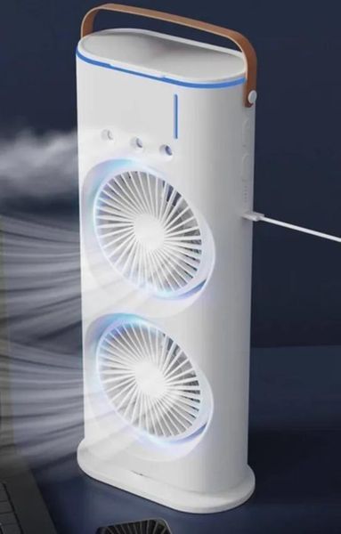 Двоярусний підлоговий вентилятор з функцією розпилення води Double-Ended Spray Fan 0947 фото