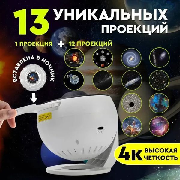 Нічний проектор зоряного неба Galaxy Projector для дитячої кімнати з дванадцятьма режимами 0846 фото