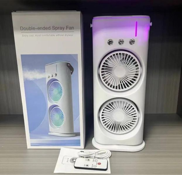 Двоярусний підлоговий вентилятор з функцією розпилення води Double-Ended Spray Fan 0947 фото