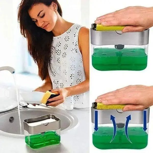 Диспенсер Soap Pump з підставкою для губки компактний зручний для кухні сірого кольору 0809 фото