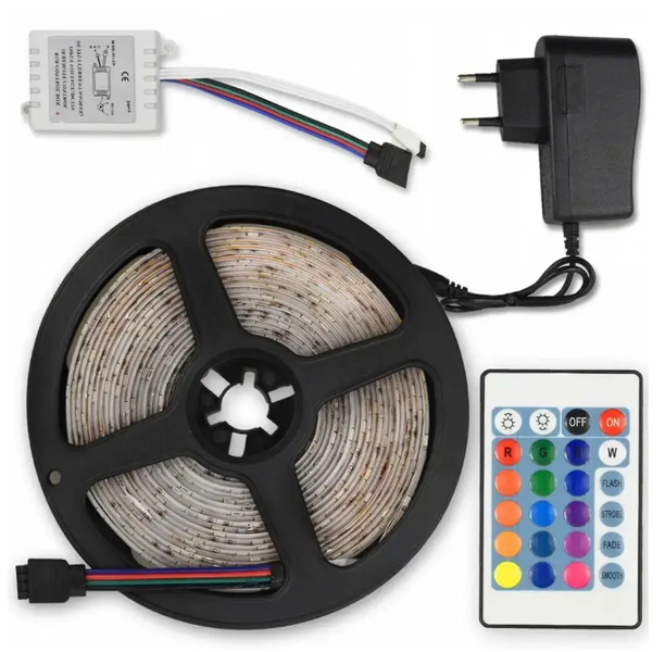 Светодиодная лента RGB (диод SMD 3528) с пультом управления и блоком питания, 5 метров 0230 фото