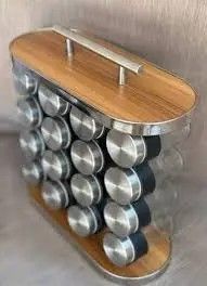 Підставка-карусель для спецій Stainless Steel and Wood на 16 контейнерів для зручного зберігання приправ 0792 фото