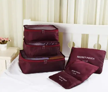 Набір сумок-органайзерів для зберігання речей Secret Pouch 6 шт, Бордовий 0081 фото