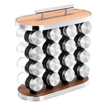 Підставка-карусель для спецій Stainless Steel and Wood на 16 контейнерів для зручного зберігання приправ 0792 фото