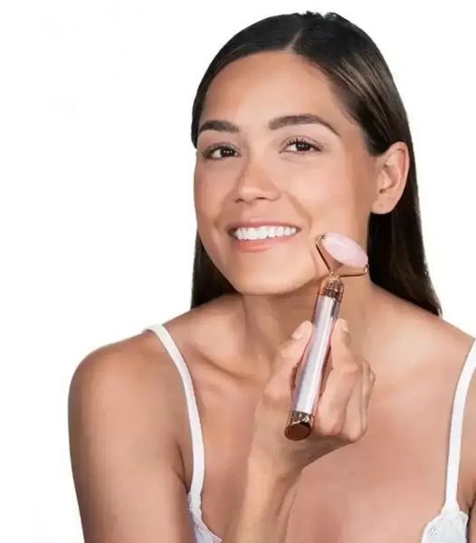 Роликовий масажер Flawless Contour вібраційний для обличчя та шиї рожевий з двома насадками компактний 0825 фото