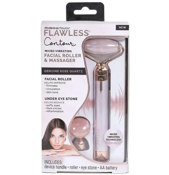 Роликовий масажер Flawless Contour вібраційний для обличчя та шиї рожевий з двома насадками компактний 0825 фото
