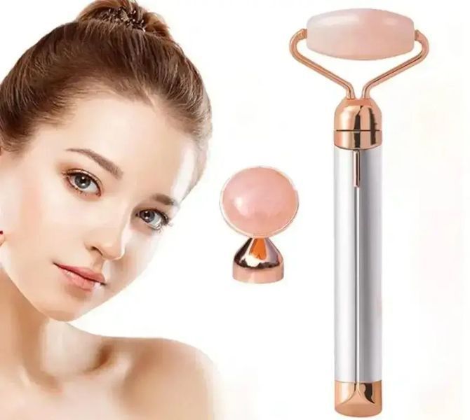 Роликовий масажер Flawless Contour вібраційний для обличчя та шиї рожевий з двома насадками компактний 0825 фото
