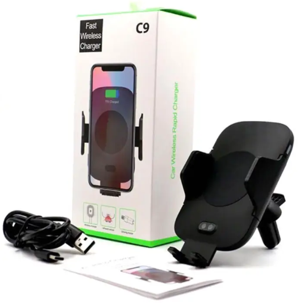 Автомобільний тримач для телефона з бездротовою зарядкою HOLDER C9+ WIRELESS CHARGER 0680 фото