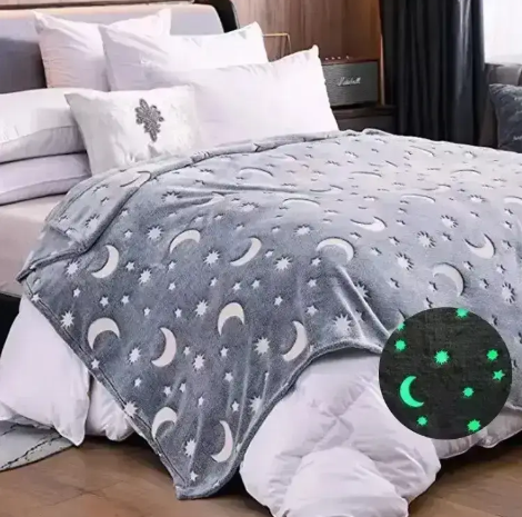 Плед дитячий Magic Blanket "Місяць + зірки" світиться в темряві (100х150 см), Сірий 0609 фото