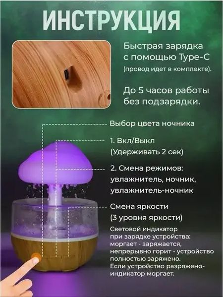 Зволожувач повітря Mushroom Drop Water у формі гриба, аромадифузор-нічник 0773 фото