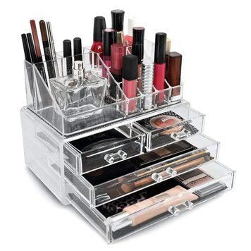 Міцний акриловий органайзер Cosmetic Storage Box для косметики з прозорими стінками та ящиками 0879 фото