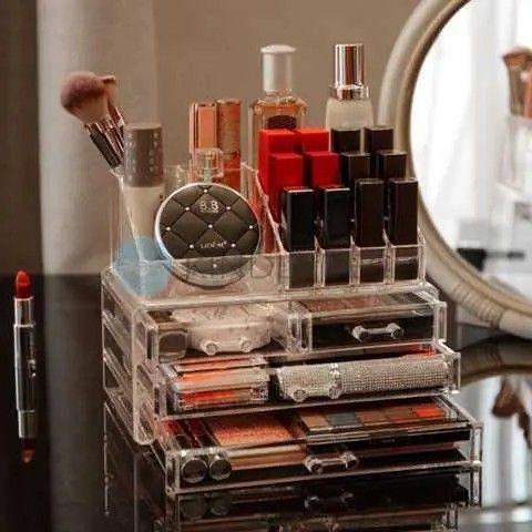 Прочный акриловый органайзер Cosmetic Storage Box для косметики с прозрачными стенками и ящиками 0879 фото