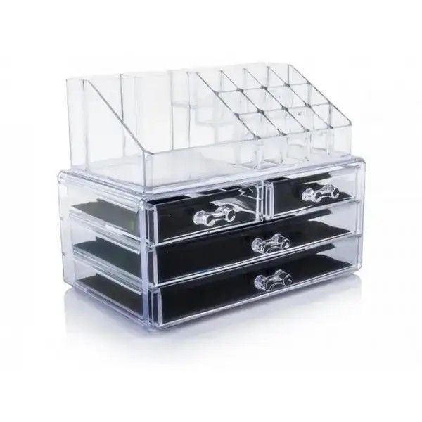 Прочный акриловый органайзер Cosmetic Storage Box для косметики с прозрачными стенками и ящиками 0879 фото