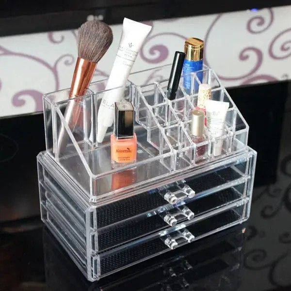 Прочный акриловый органайзер Cosmetic Storage Box для косметики с прозрачными стенками и ящиками 0879 фото