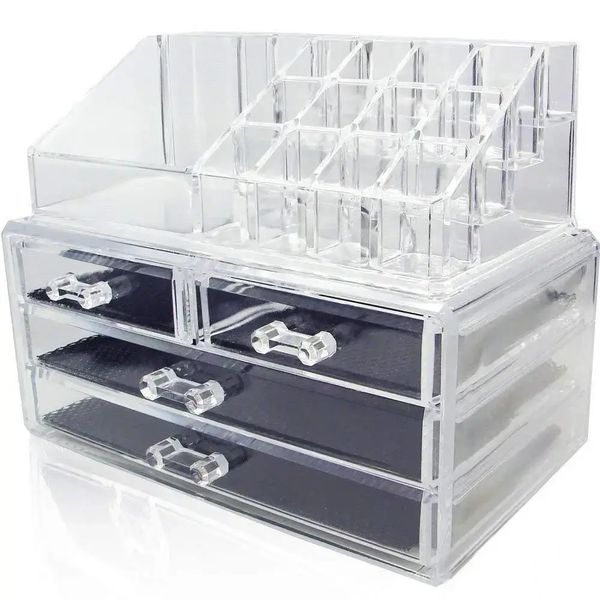 Прочный акриловый органайзер Cosmetic Storage Box для косметики с прозрачными стенками и ящиками 0879 фото