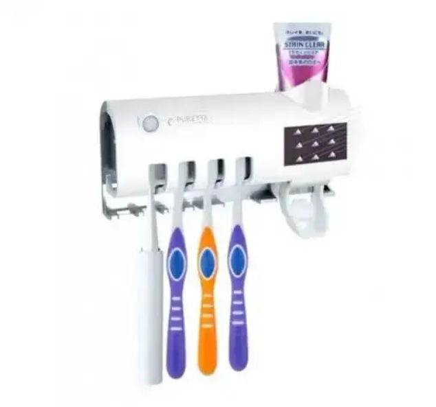 Настенный держатель диспенсер для зубной пасты и щеток Toothbrush sterilizer с ультрафиолетовой дезинфекцией 0258 фото