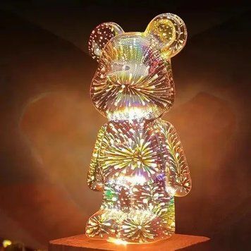 Декоративний нічник 3D світлодіодний RGB феєрверк Ведмедик 8 кольорів 0876 фото