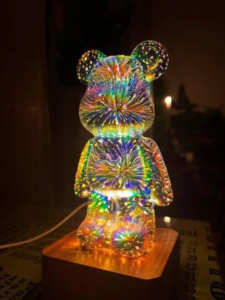Декоративний нічник 3D світлодіодний RGB феєрверк Ведмедик 8 кольорів 0876 фото