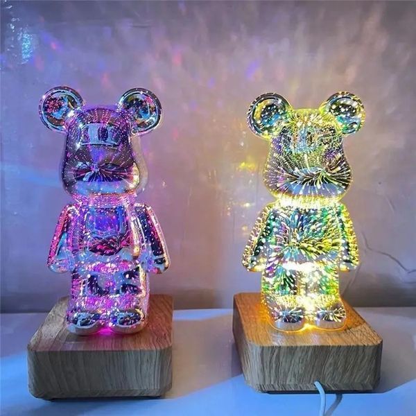 Декоративний нічник 3D світлодіодний RGB феєрверк Ведмедик 8 кольорів 0876 фото