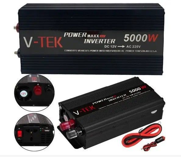 Инвертор для преобразования напряжения V-TEK 5000W 12 В в 220 В надежный мощный с защитой 0832 фото