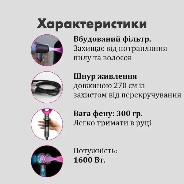 Фен для швидкої укладки та сушки волосся Super Hair Dryer 5 насадок 0883 фото