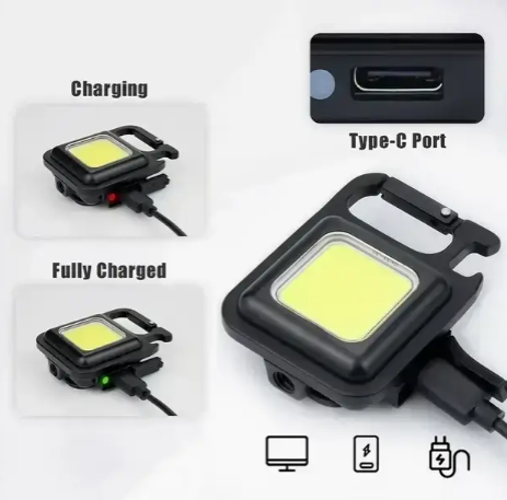 Аккумуляторный LED COB фонарик-брелок с карабином и магнитом 0450 фото