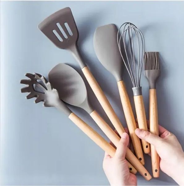 Комплект кухонний силіконовий 12 предметів Kitchen Stuff сірий універсальний 0884 фото