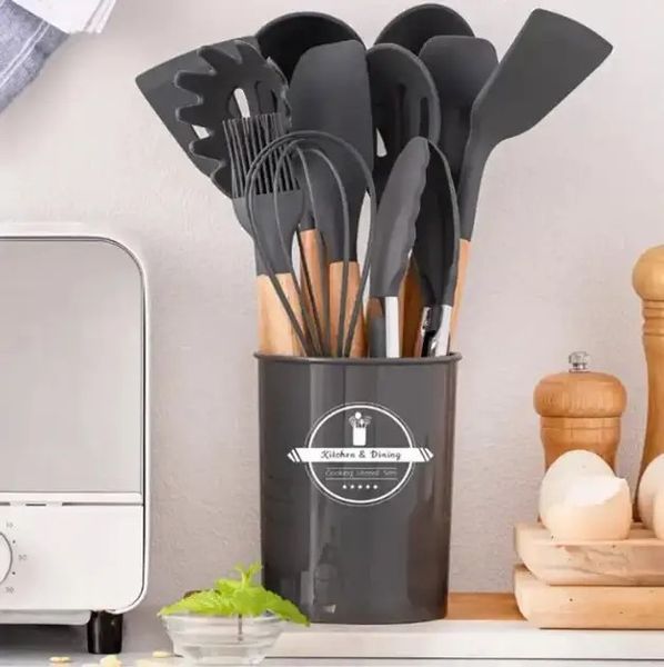 Комплект кухонний силіконовий 12 предметів Kitchen Stuff сірий універсальний 0884 фото