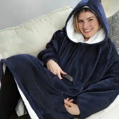 Толстовка-плед Huggle Hoodie чорного кольору універсального розміру з капюшоном м'яка тепла комфортна 0834 фото