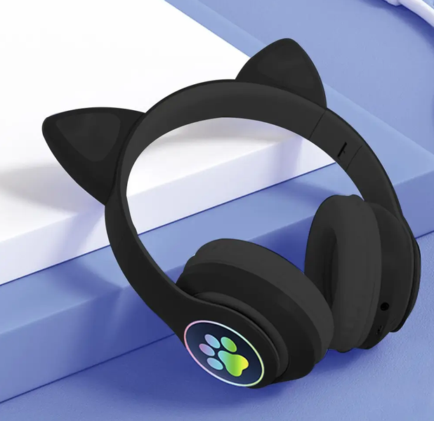 Детские накладные наушники с кошачьими ушками и LED подсветкой, Черные 0739 фото