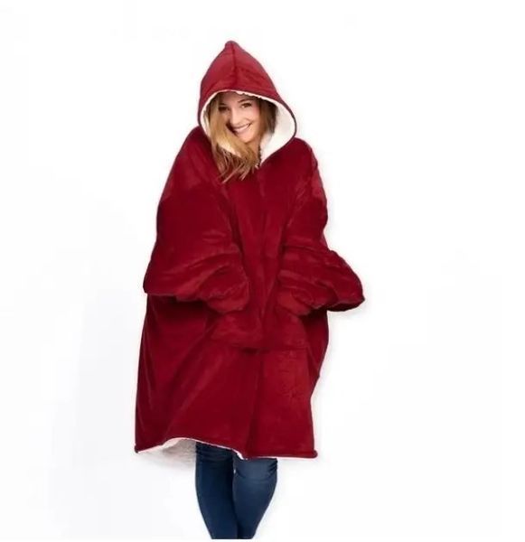 Толстовка-плед Huggle Hoodie червоного кольору універсального розміру з капюшоном м'яка тепла комфортна стильна 0835 фото