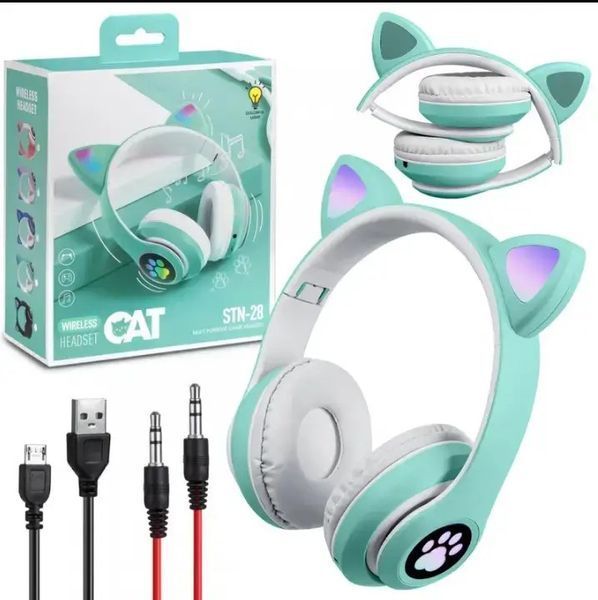 Навушники з котячими вушками Bluetooth STN-28 бездротові з LED підсвічуванням Cat Ear STN-28 0886 фото