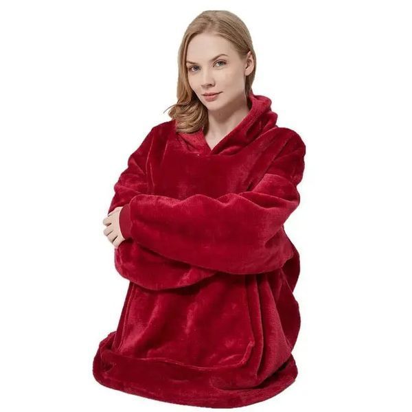 Толстовка-плед Huggle Hoodie червоного кольору універсального розміру з капюшоном м'яка тепла комфортна стильна 0835 фото