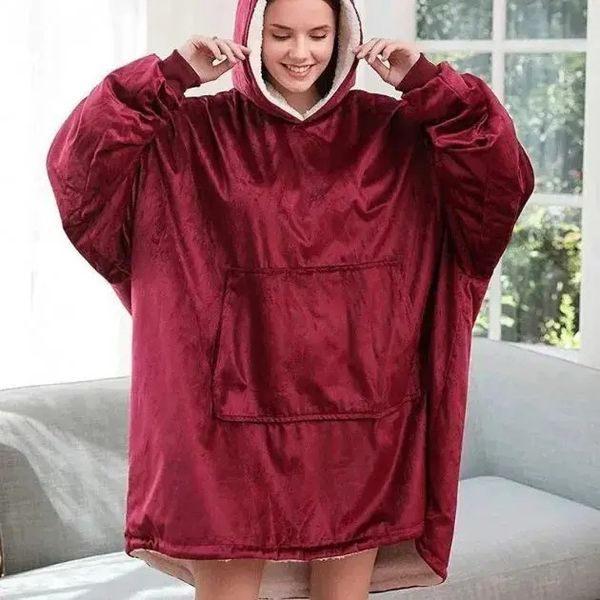 Толстовка-плед Huggle Hoodie червоного кольору універсального розміру з капюшоном м'яка тепла комфортна стильна 0835 фото