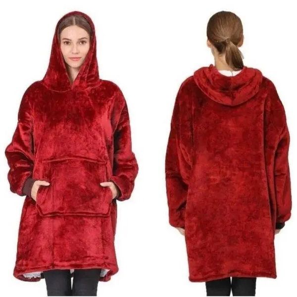 Толстовка-плед Huggle Hoodie червоного кольору універсального розміру з капюшоном м'яка тепла комфортна стильна 0835 фото