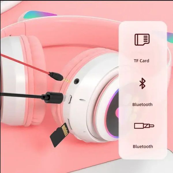Навушники з котячими вушками Bluetooth STN-28 бездротові з LED підсвічуванням Cat Ear STN-28 0886 фото