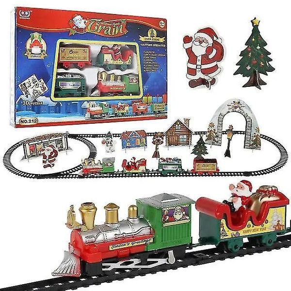 Праздничный поезд Christmas classic train с рельсами световыми эффектами музыкой локомотивом вагонами украшениями 0836 фото