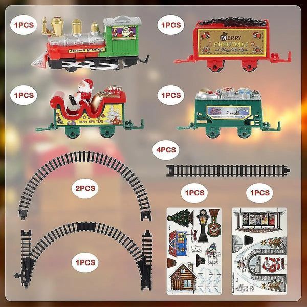 Праздничный поезд Christmas classic train с рельсами световыми эффектами музыкой локомотивом вагонами украшениями 0836 фото