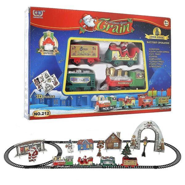 Праздничный поезд Christmas classic train с рельсами световыми эффектами музыкой локомотивом вагонами украшениями 0836 фото