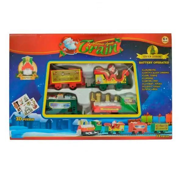 Праздничный поезд Christmas classic train с рельсами световыми эффектами музыкой локомотивом вагонами украшениями 0836 фото