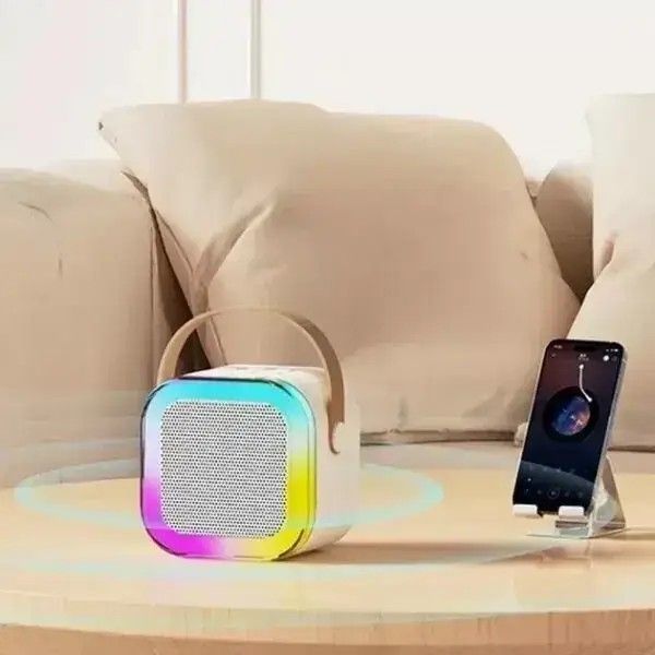 Детский караоке-набор с Bluetooth колонкой, RGB подсветкой и двумя микрофонами 0889 фото