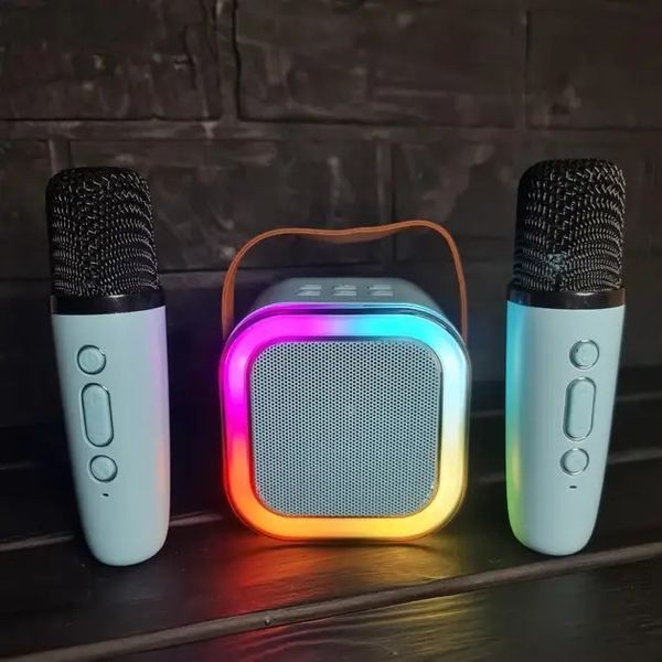 Детский караоке-набор с Bluetooth колонкой, RGB подсветкой и двумя микрофонами 0889 фото