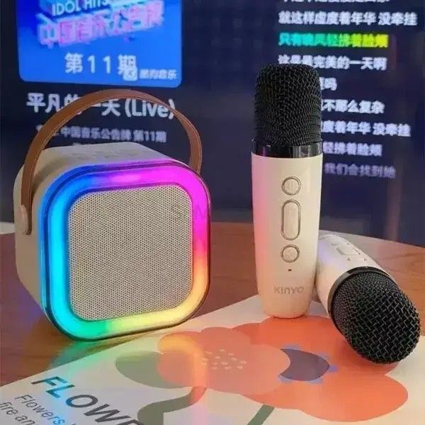 Детский караоке-набор с Bluetooth колонкой, RGB подсветкой и двумя микрофонами 0889 фото