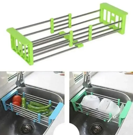Складна багатофункціональна кухонна полиця Kitchen Drain Shelf Rack, сушарка для посуду та овочів на раковину 0073 фото